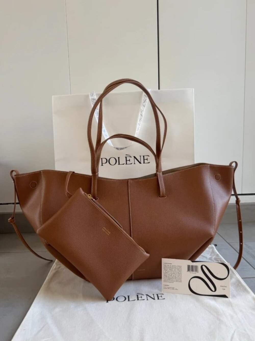 Polène Cognac Cyme Tote Bag